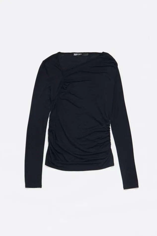Black Diagonal Neckline Fitted Tshirt Black Women Bimba Y Lola TShirts Black Diagonal Neckline Fitted Tshirt Black Women Bimba Y Lola TShirts