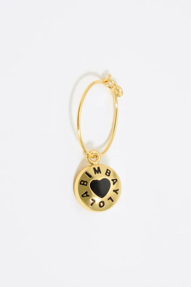 Black Heart Candy Logo Hoop Earrings Gold Women Bimba Y Lola Jewelry Black Heart Candy Logo Hoop Earrings Gold Women Bimba Y Lola Jewelry