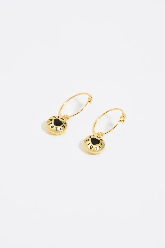 Black Heart Candy Logo Hoop Earrings Gold Women Bimba Y Lola Jewelry Black Heart Candy Logo Hoop Earrings Gold Women Bimba Y Lola Jewelry
