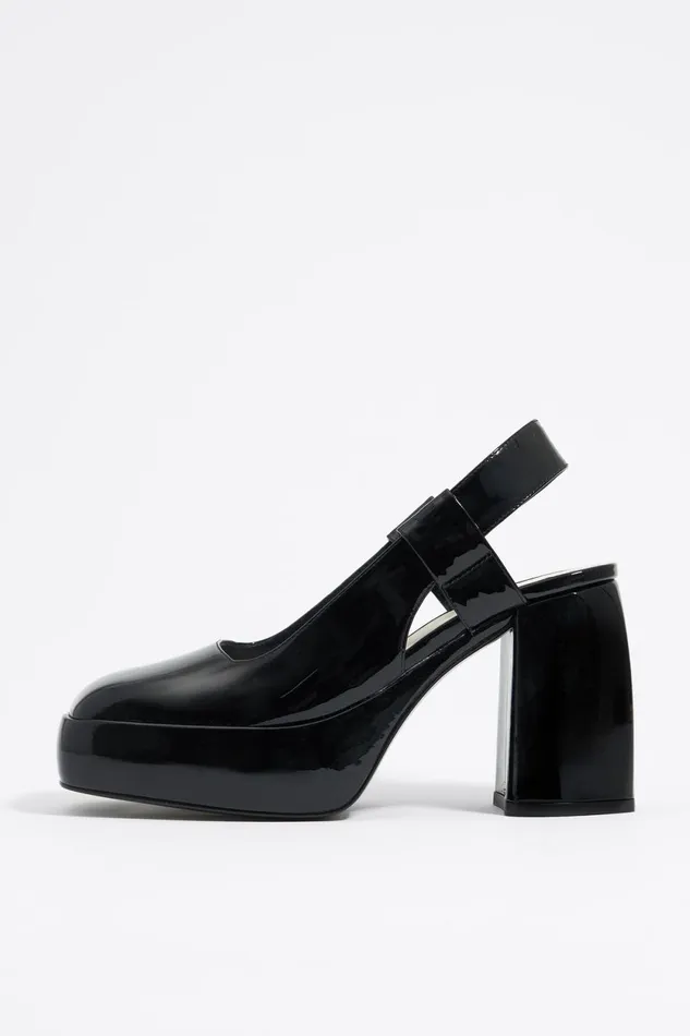 Black Lacquer Slingback Court Shoe Black Women Bimba Y Lola Court Shoes