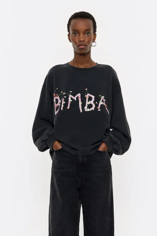 Black Logo Print Boxy Sweatshirt Washed Black Women Bimba Y Lola Sweatshirts