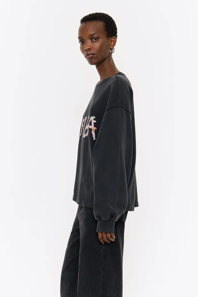 Black Logo Print Boxy Sweatshirt Washed Black Women Bimba Y Lola Sweatshirts