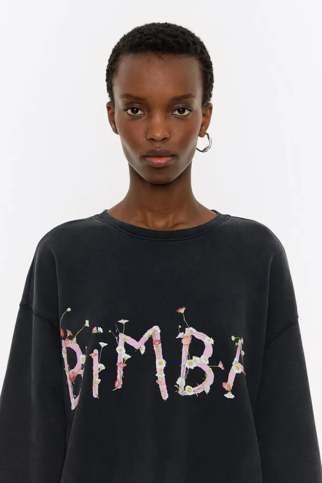 Black Logo Print Boxy Sweatshirt Washed Black Women Bimba Y Lola Sweatshirts