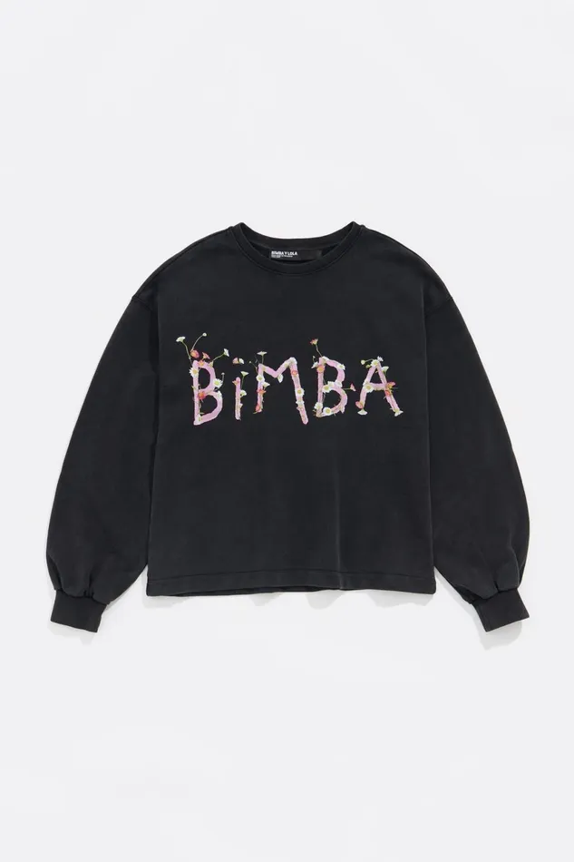 Black Logo Print Boxy Sweatshirt Washed Black Women Bimba Y Lola Sweatshirts