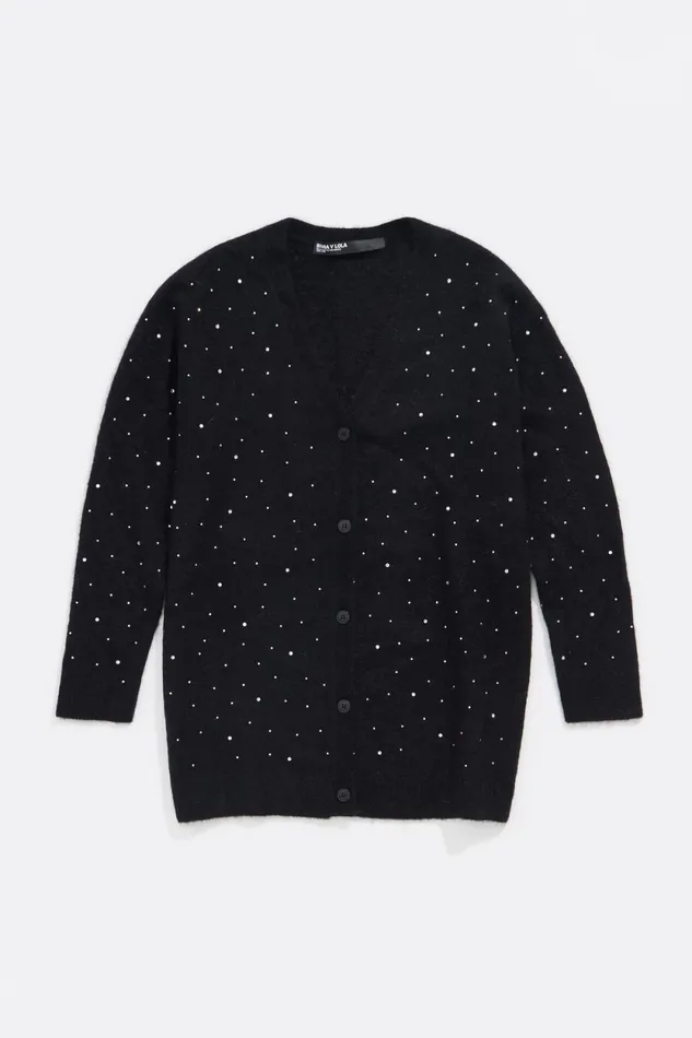 Black Mohair Rhinestones Cardigan Black Women Bimba Y Lola Party