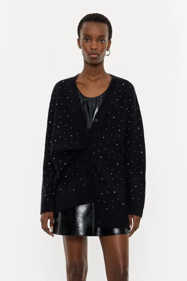 Black Mohair Rhinestones Cardigan Black Women Bimba Y Lola Party Black Mohair Rhinestones Cardigan Black Women Bimba Y Lola Party