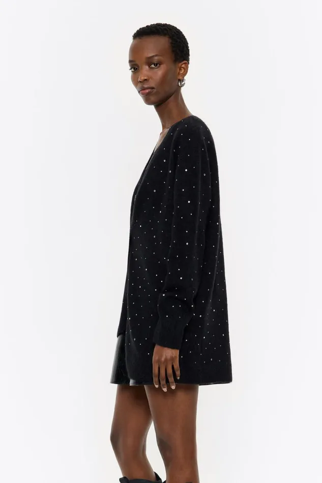 Black Mohair Rhinestones Cardigan Black Women Bimba Y Lola Party Black Mohair Rhinestones Cardigan Black Women Bimba Y Lola Party