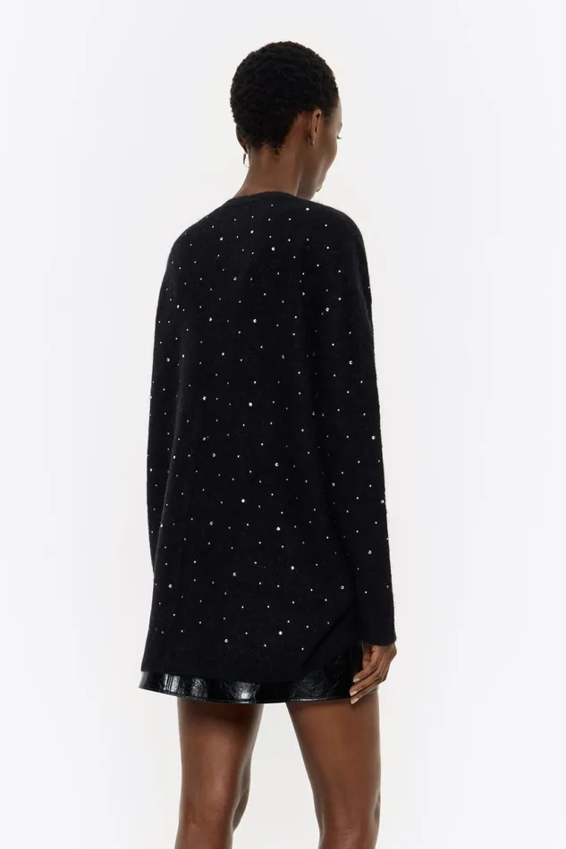 Black Mohair Rhinestones Cardigan Black Women Bimba Y Lola Party Black Mohair Rhinestones Cardigan Black Women Bimba Y Lola Party