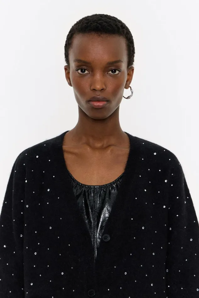 Black Mohair Rhinestones Cardigan Black Women Bimba Y Lola Party Black Mohair Rhinestones Cardigan Black Women Bimba Y Lola Party