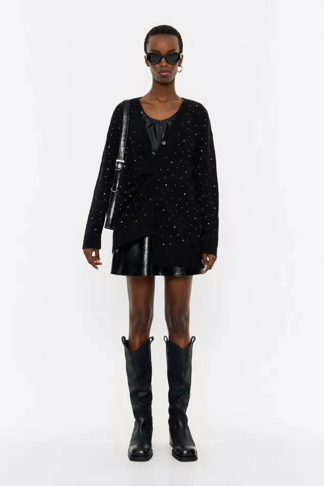 Black Mohair Rhinestones Cardigan Black Women Bimba Y Lola Party Black Mohair Rhinestones Cardigan Black Women Bimba Y Lola Party