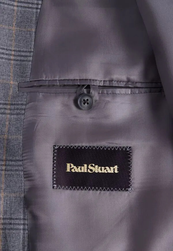 Blazers and Jackets Paulstuart Mens Super 130s Wool Plaid Paul Jacket Grey