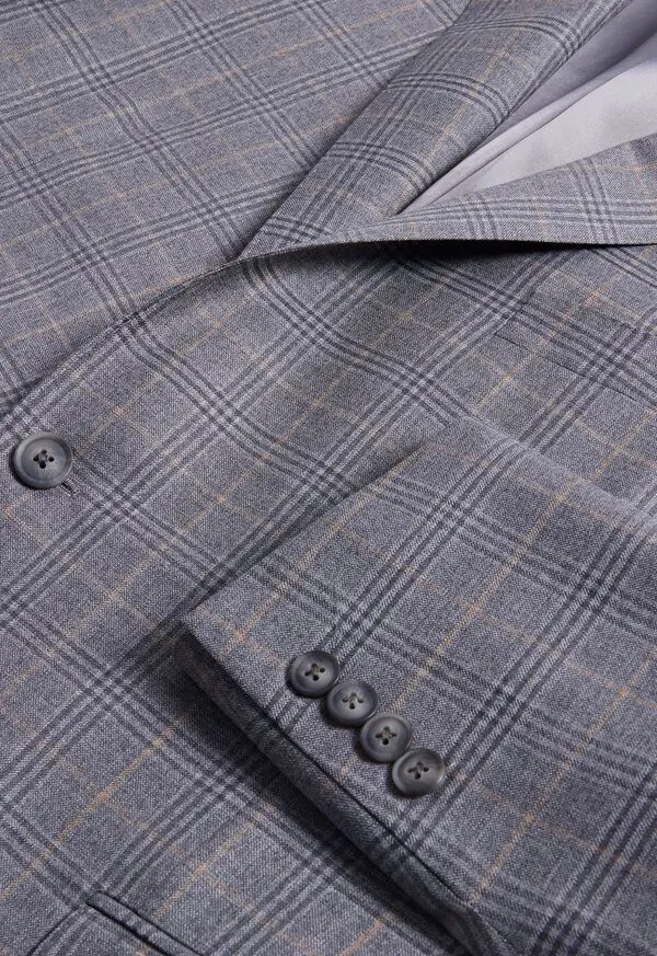 Blazers and Jackets Paulstuart Mens Super 130s Wool Plaid Paul Jacket Grey