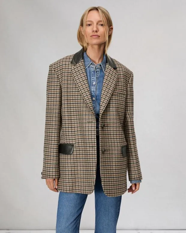 Blazers and Vests Women Rag and Bone Lainey Houndstooth Blazer Brown Multi