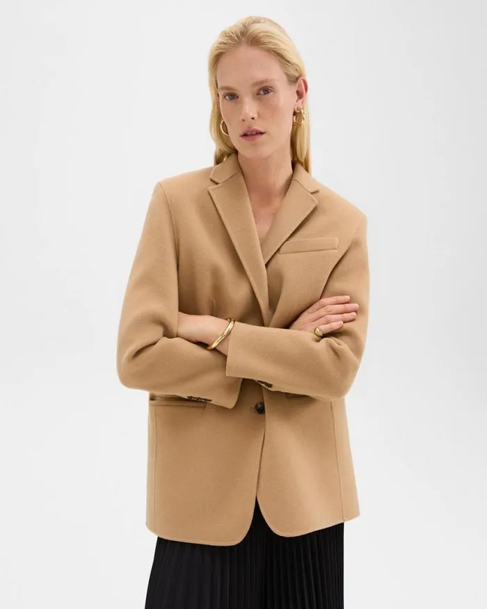 Blazers Jackets Women Theory Oversized Blazer In DoubleFace WoolCashmere New Camel