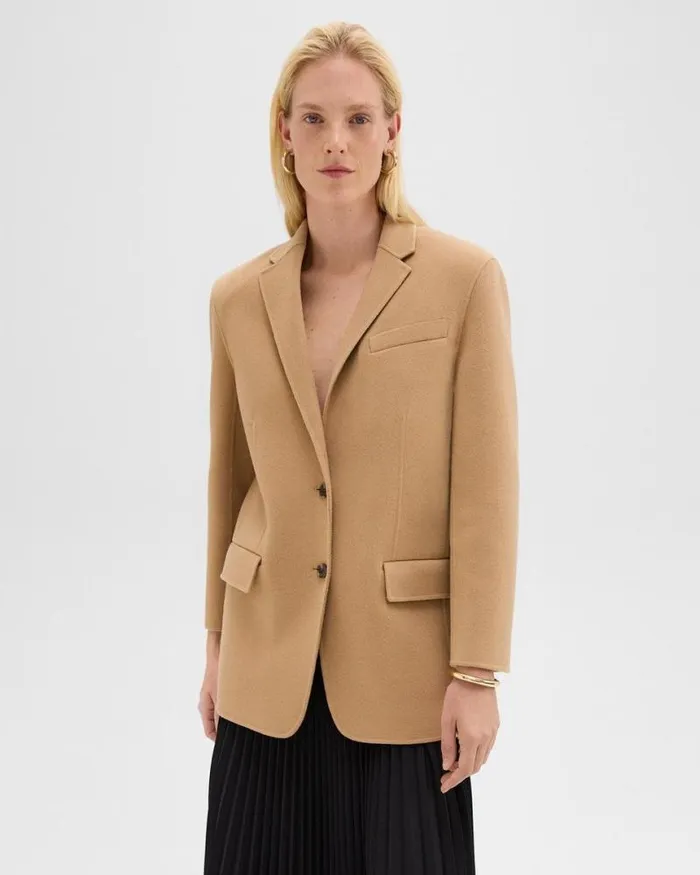 Blazers Jackets Women Theory Oversized Blazer In DoubleFace WoolCashmere New Camel