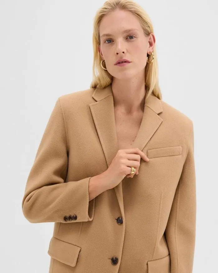Blazers Jackets Women Theory Oversized Blazer In DoubleFace WoolCashmere New Camel