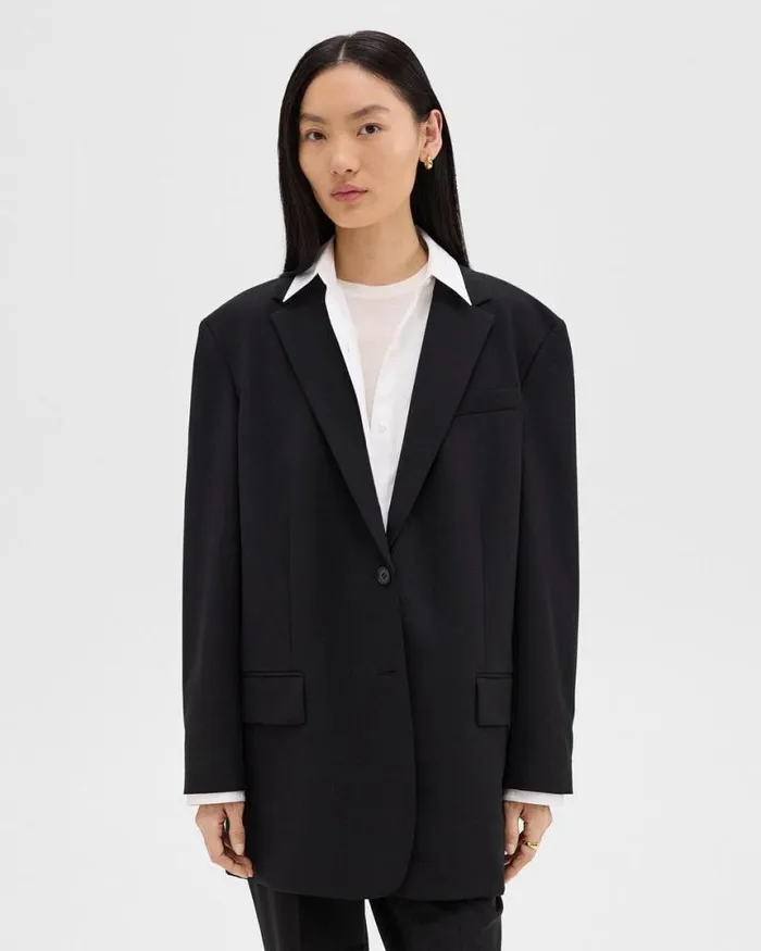 Blazers Jackets Women Theory Oversized Blazer In Stretch Wool Black Blazers Jackets Women Theory Oversized Blazer In Stretch Wool Black
