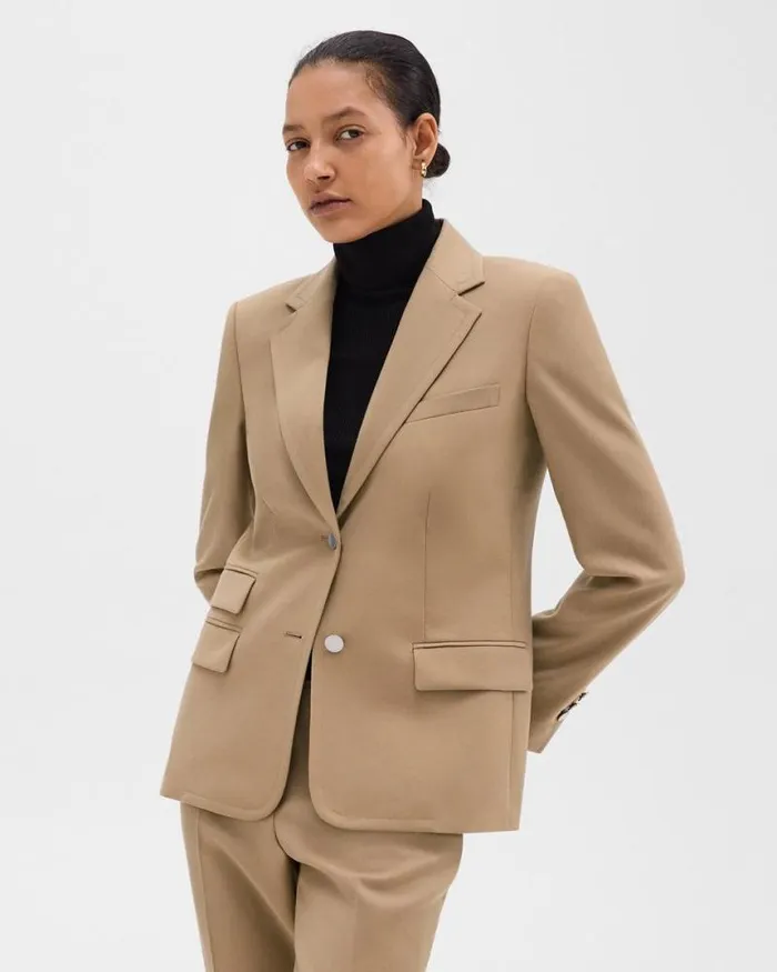 Blazers Jackets Women Theory Tailored Blazer In Sleek Flannel New Camel