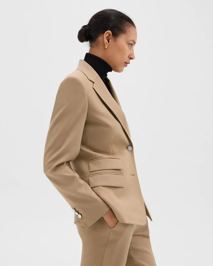 Blazers Jackets Women Theory Tailored Blazer In Sleek Flannel New Camel