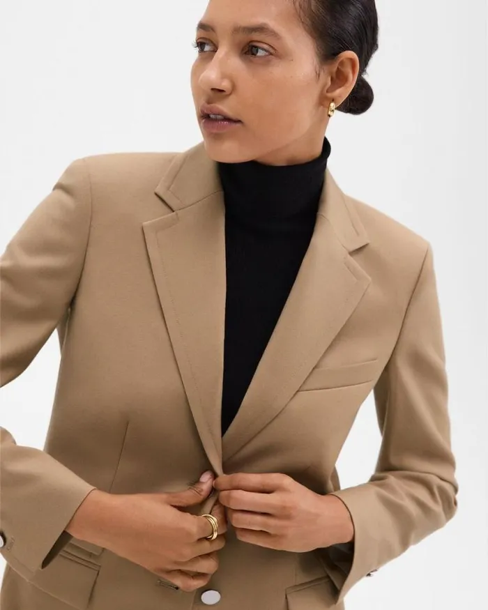 Blazers Jackets Women Theory Tailored Blazer In Sleek Flannel New Camel