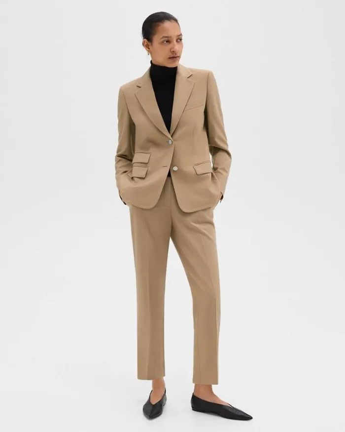 Blazers Jackets Women Theory Tailored Blazer In Sleek Flannel New Camel