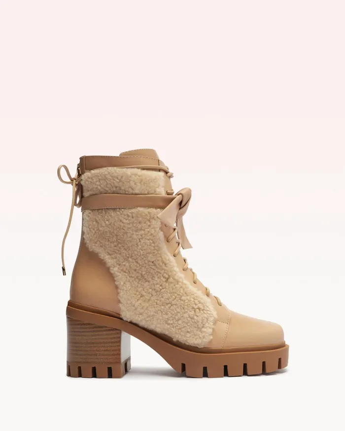 Boots Women Alexandre Birman Clarita Shearling Combat Boots 8211 Beige Combat Boots For Beige