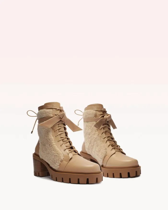 Boots Women Alexandre Birman Clarita Shearling Combat Boots 8211 Beige Combat Boots For Beige