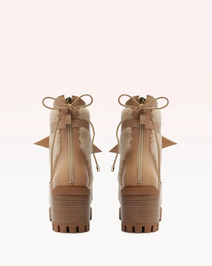 Boots Women Alexandre Birman Clarita Shearling Combat Boots 8211 Beige Combat Boots For Beige
