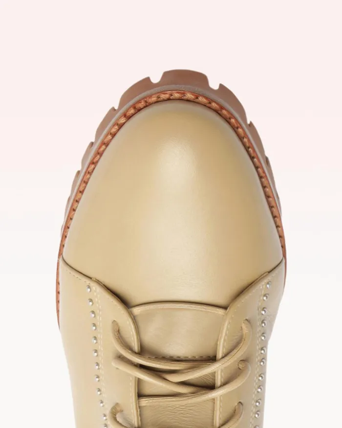 Boots Women Alexandre Birman Evelyn Studded Combat Boots 8211 Beige Lace Up Booties Semolina