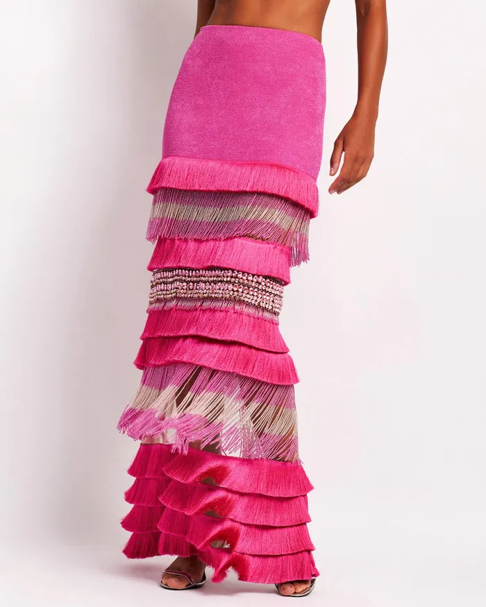 Bottoms Women PatBO HANDBEADED FRINGE TRIM MAXI SKIRT EXCLUSIVE
