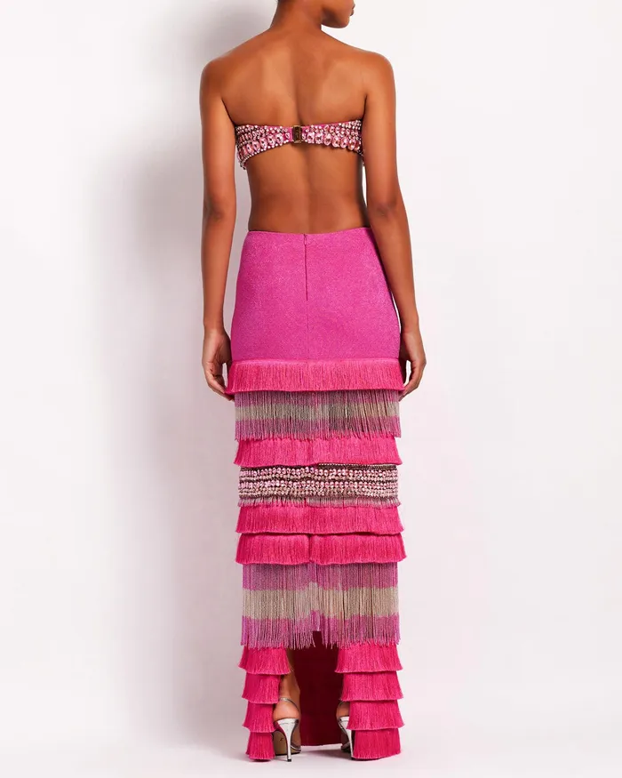Bottoms Women PatBO HANDBEADED FRINGE TRIM MAXI SKIRT EXCLUSIVE