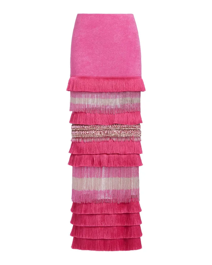 Bottoms Women PatBO HANDBEADED FRINGE TRIM MAXI SKIRT EXCLUSIVE