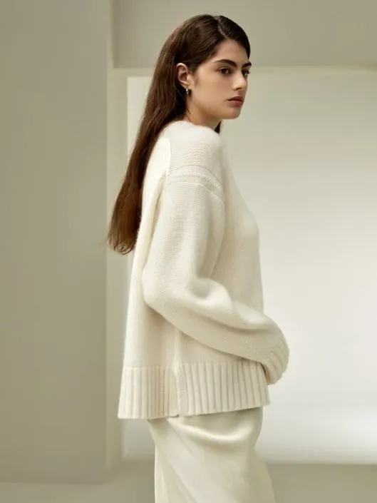Boxy Fit Crewneck Cashmere Sweater Women Lilysilk Knitwear