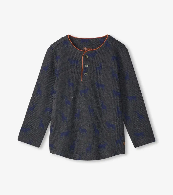 Boys Blue Elks Long Sleeve Henley TShirt Hatley