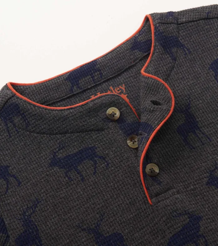 Boys Blue Elks Long Sleeve Henley TShirt Hatley