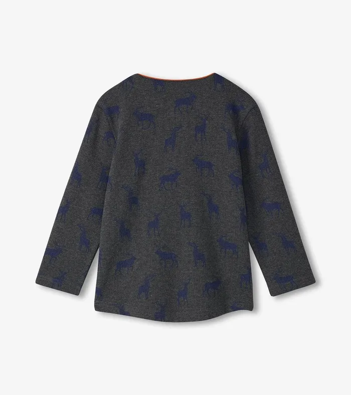 Boys Blue Elks Long Sleeve Henley TShirt Hatley