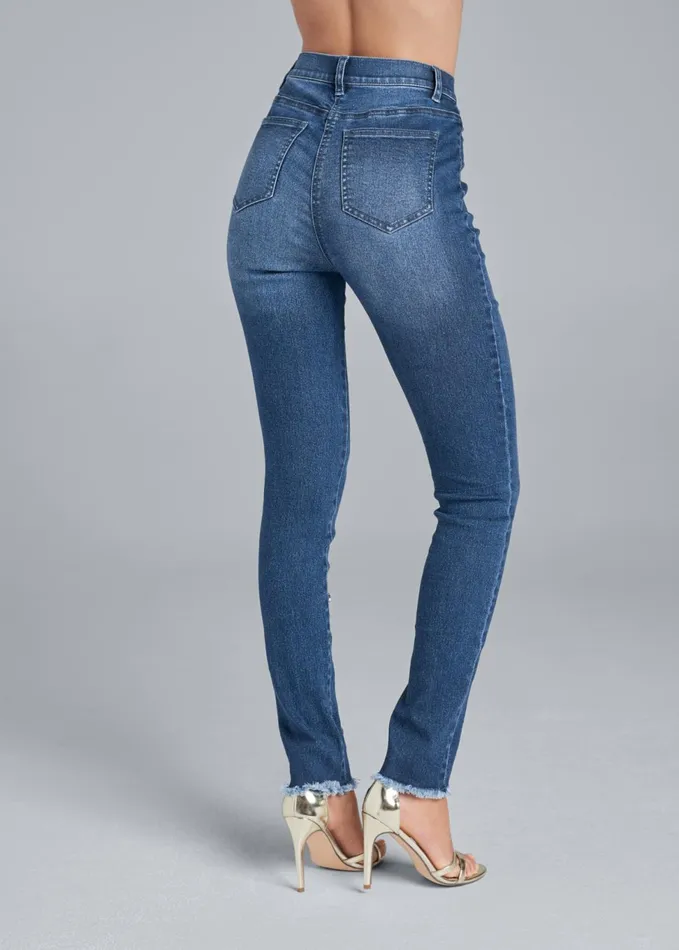 BUTTON DETAIL SKINNY JEANS Medium Wash Women VENUS Novelty Jeans