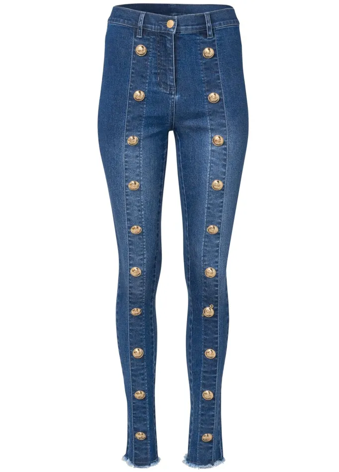 BUTTON DETAIL SKINNY JEANS Medium Wash Women VENUS Novelty Jeans