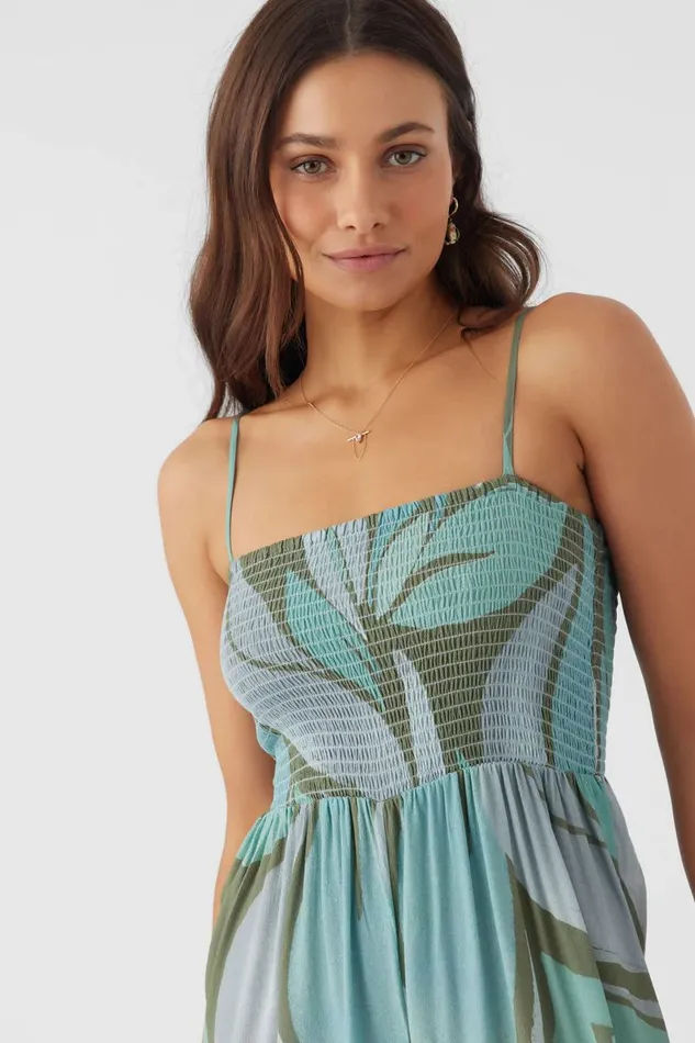 CADE LORETA PRINT SMOCKED JUMPSUIT Oil Green Women O039NEILL Clothing