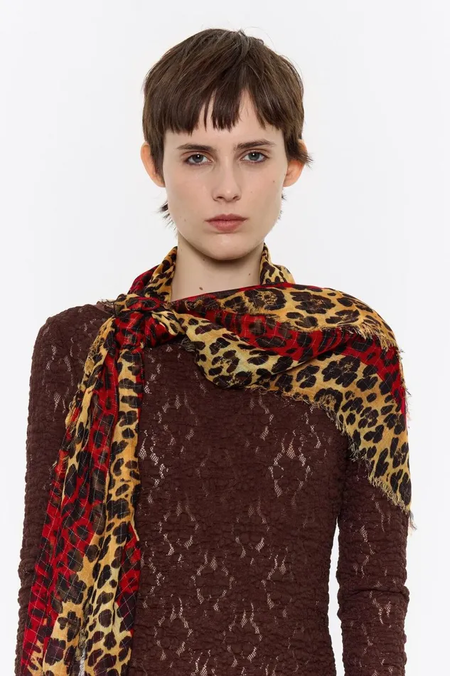 Camel Leopard Shawl Ochre Women Bimba Y Lola Scarves