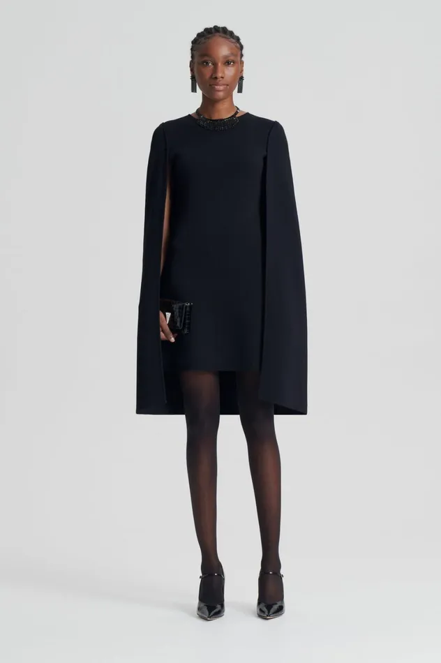 Capes Women Scanlan Theodore CREPE KNIT CAPE DRESS Black