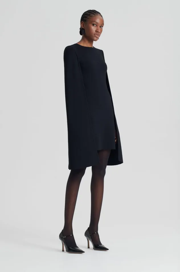 Capes Women Scanlan Theodore CREPE KNIT CAPE DRESS Black Capes Women Scanlan Theodore CREPE KNIT CAPE DRESS Black