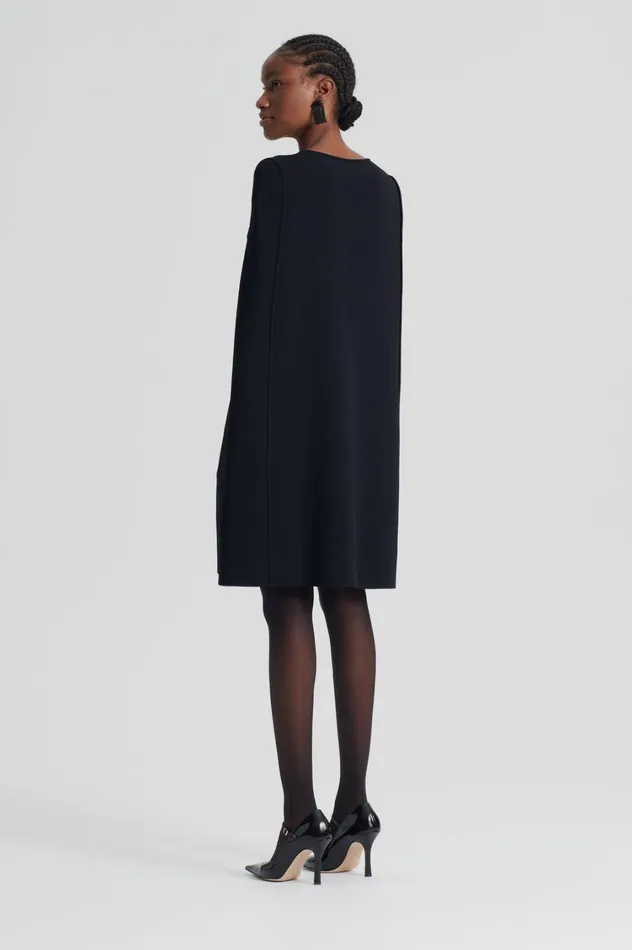 Capes Women Scanlan Theodore CREPE KNIT CAPE DRESS Black Capes Women Scanlan Theodore CREPE KNIT CAPE DRESS Black