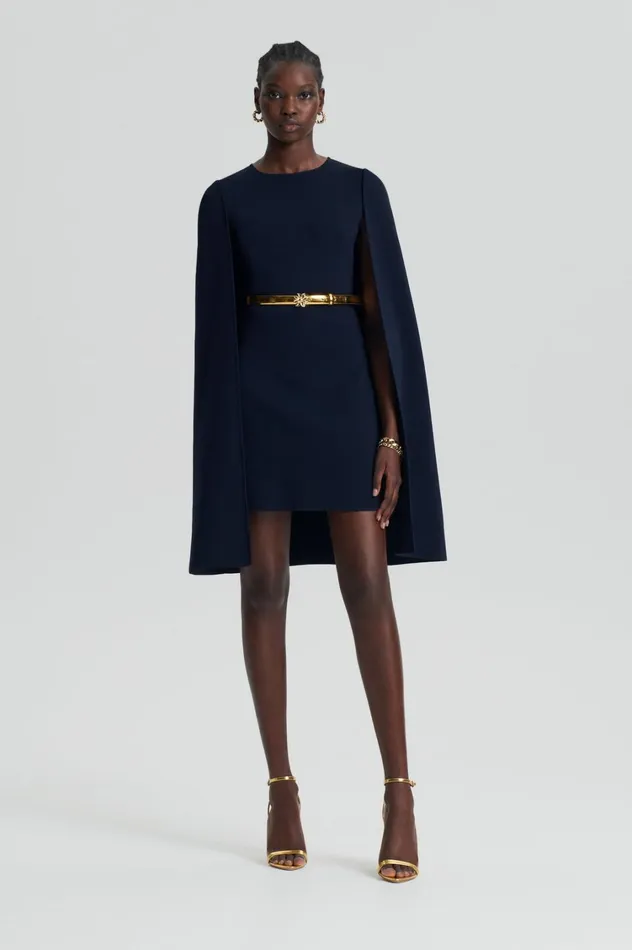 Capes Women Scanlan Theodore CREPE KNIT CAPE DRESS Navy