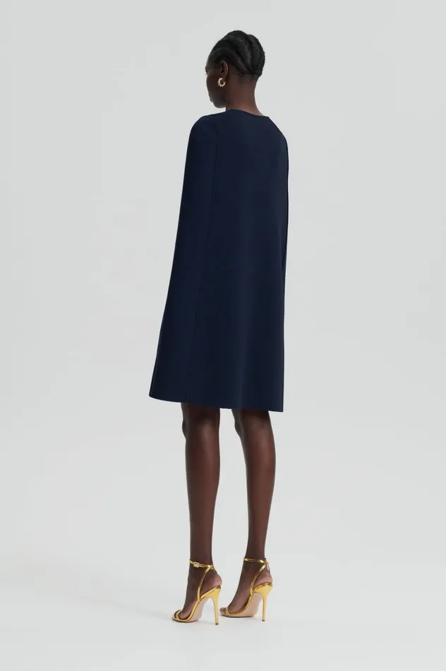 Capes Women Scanlan Theodore CREPE KNIT CAPE DRESS Navy