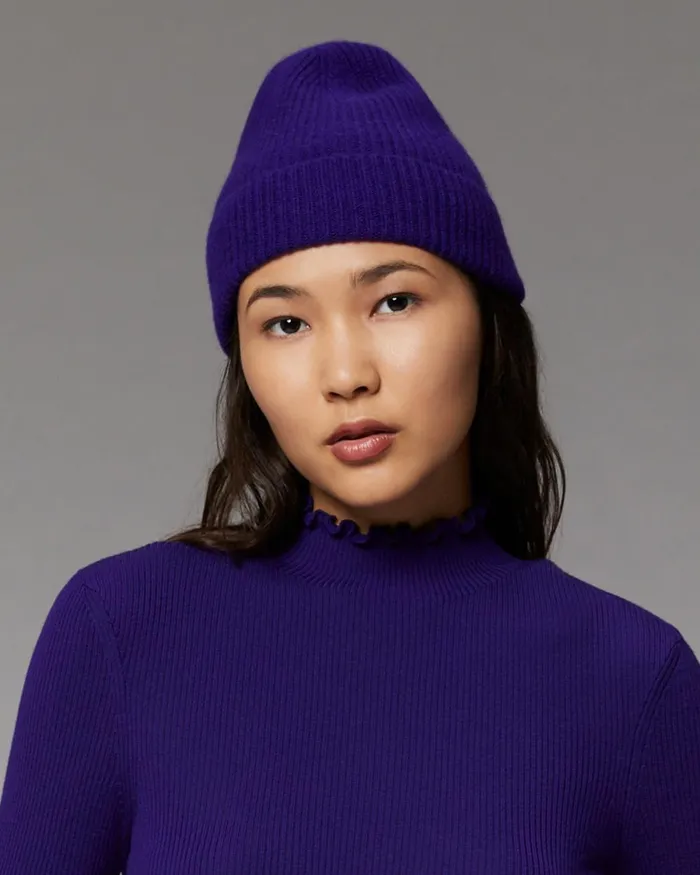 Cashmere Beanies From Future Cuffed Beanie With Small Ribs Winter Purple