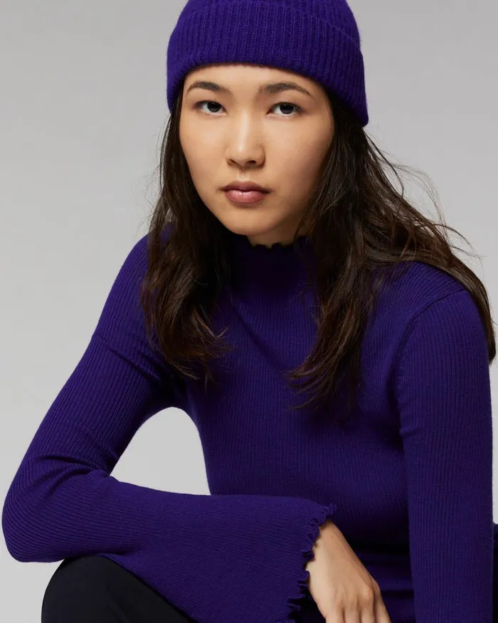 Cashmere Beanies From Future Cuffed Beanie With Small Ribs Winter Purple