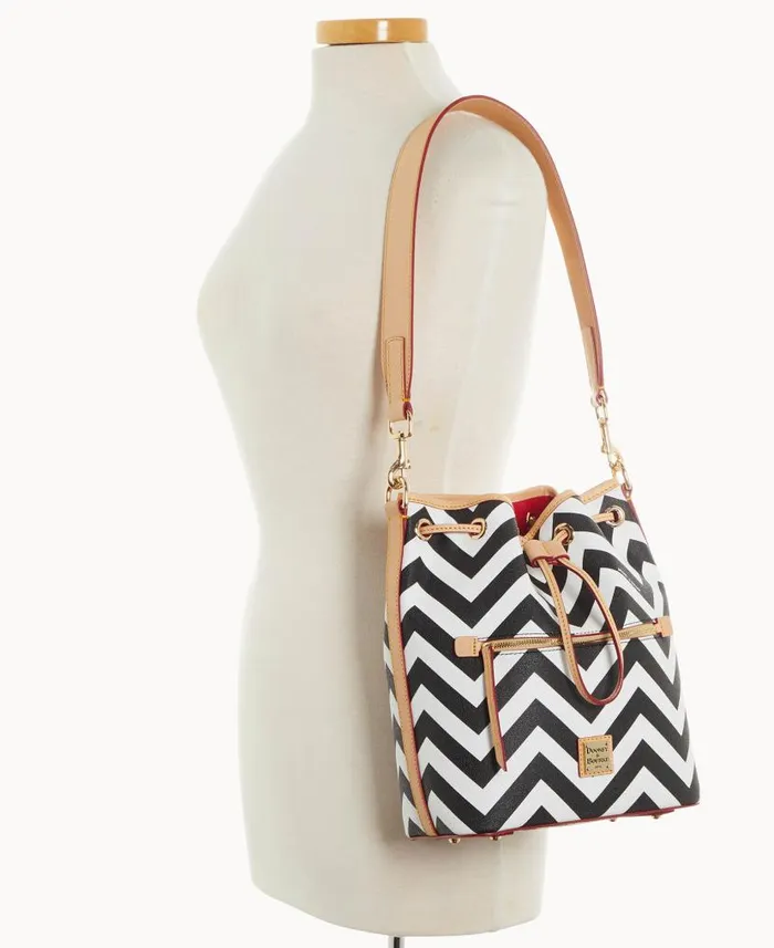 Chevron Drawstring Black Woman Dooney and Bourke Shoulder Bags