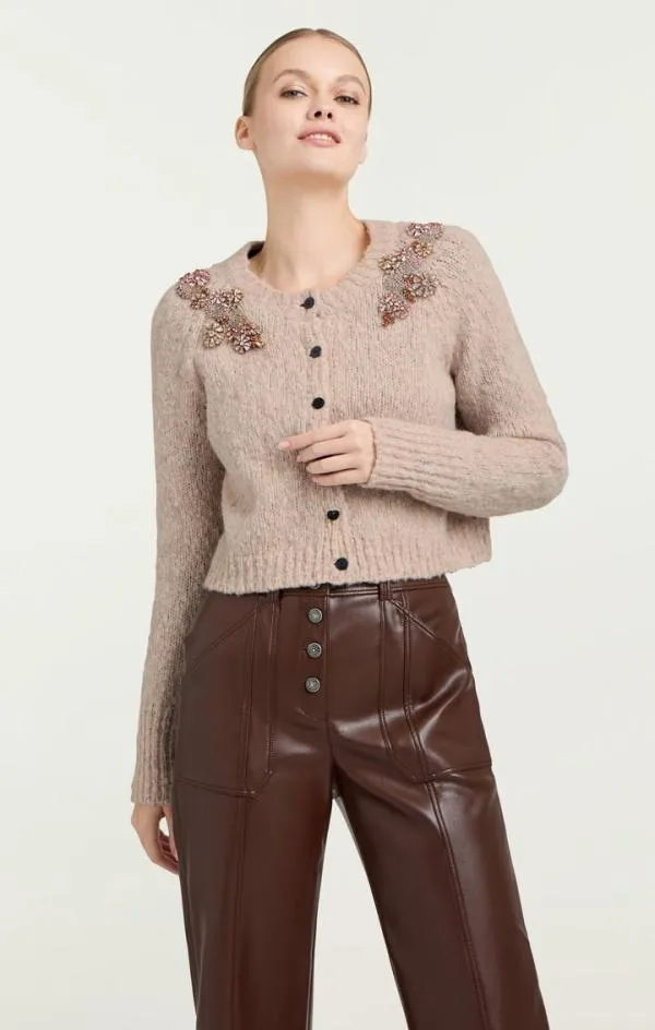 Cinq Sept Diamond Daisies Millie Cardigan Oyster Women Sweaters and Knits