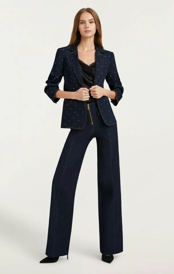 Cinq Sept Ditsy Rhinestone Khloe Blazer Indigo Women Denim
